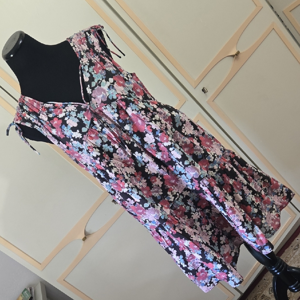 Lucky Brand Mini Dress in Floral Poplin~ Babydoll, Cinching Detail, Sundress, M